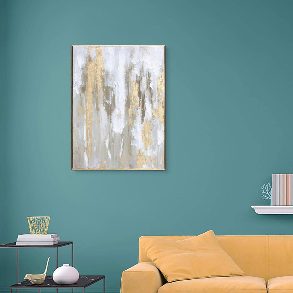 Gold Abstract Wall Art Decor - Framed Texture Paintings Modern Canvas Artwork with Hand-Painted Gold Foil for Modern
