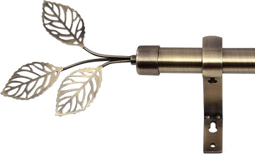 Brass Curtain Rod 1 Inch Diameter with Vivid Leaf Finials Telescoping Single Rod for Kitchen Living Room Bedroom