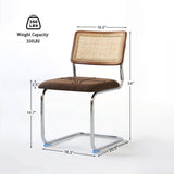 Rattan Dining Chairs Set of 4, Mid-Century Modern Wooden Kitchen Chairs with Cane Mesh Back and Metal Chrome Legs, Brown