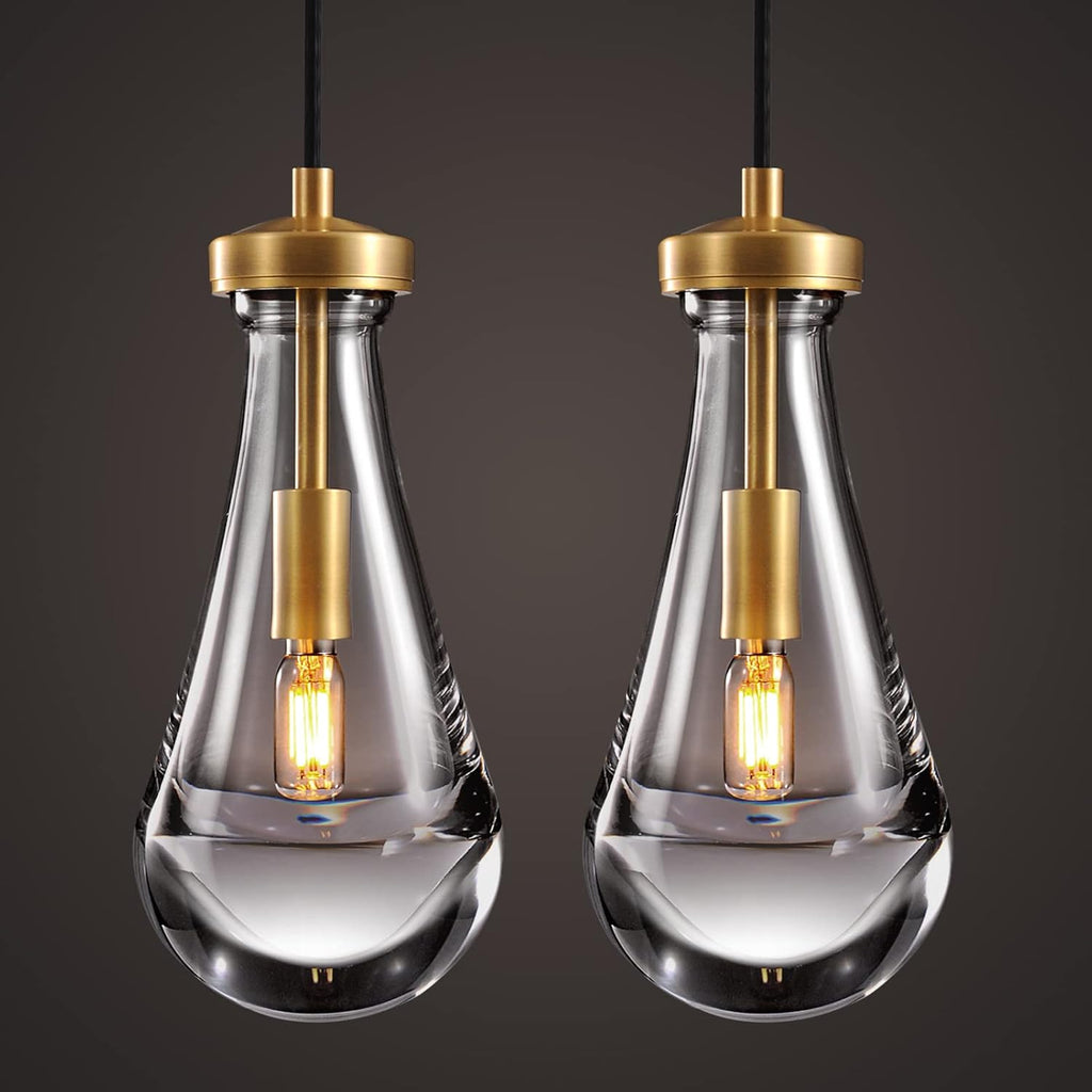 Raindrop Pendant Lights Kitchen Island Set of 2 Teardrop Gold Hanging Light Fixtures Clear Solid Glass Pendant Light Modern Chandeliers for Dining Room Porch Corridor Living Room A121-B0BN153DB9