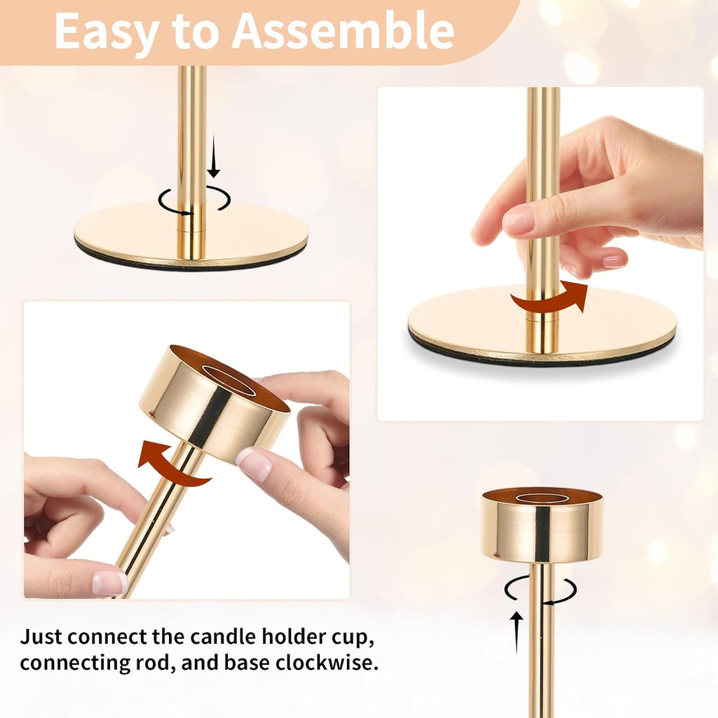 Hurricane Candle Holder for Candlestick: 6 Pcs Gold Taper Candlestick Holders - Tall Modern Candles Stick Decor with