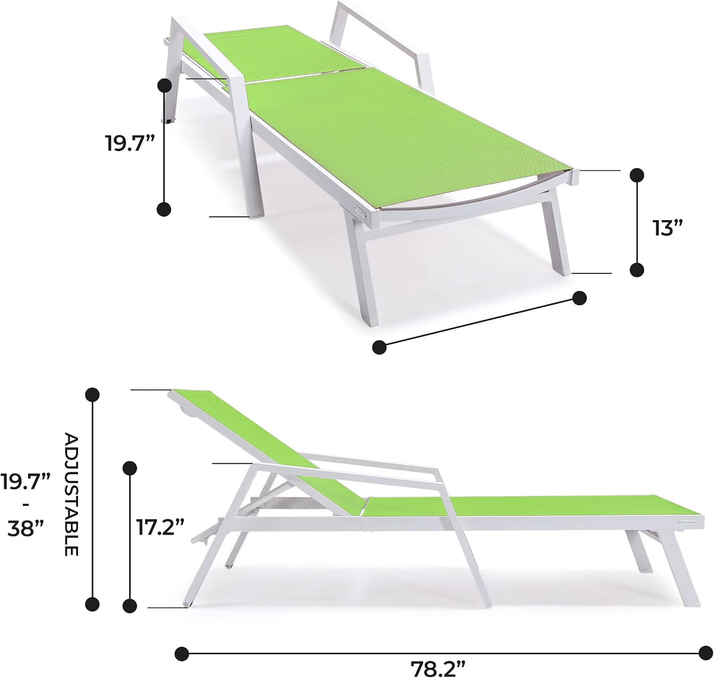 Marlin Patio Chaise Lounge Chair, Adjustable Outdoor White Aluminum Lounge with Breathable Mesh Sling Back