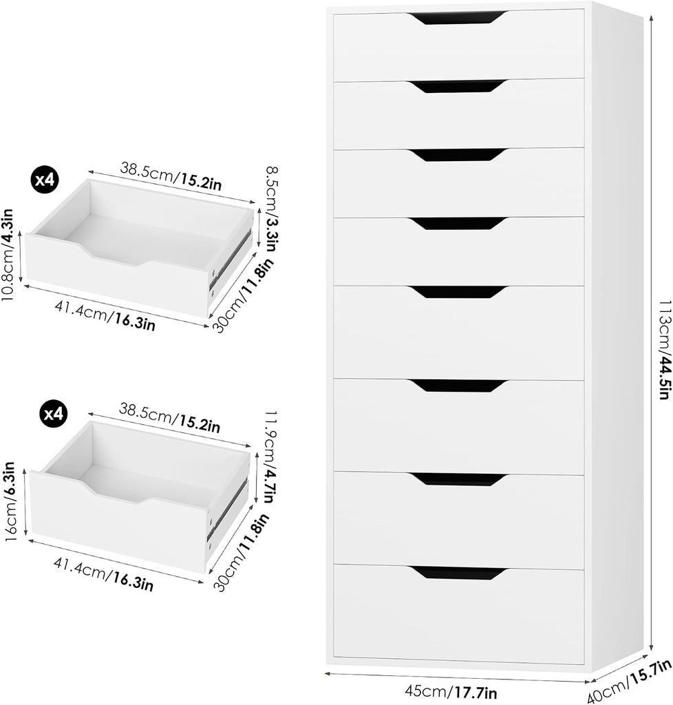 Tall White Dresser, 8 Drawer Dresser with Groove Handles, White Tall Dressers, Modern Chest of Drawers with Large