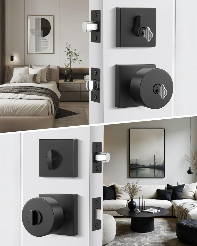 Black Exterior Door Knob with Deadbolt, Zinc-Alloy Front Door Knob and Deadbolt Set