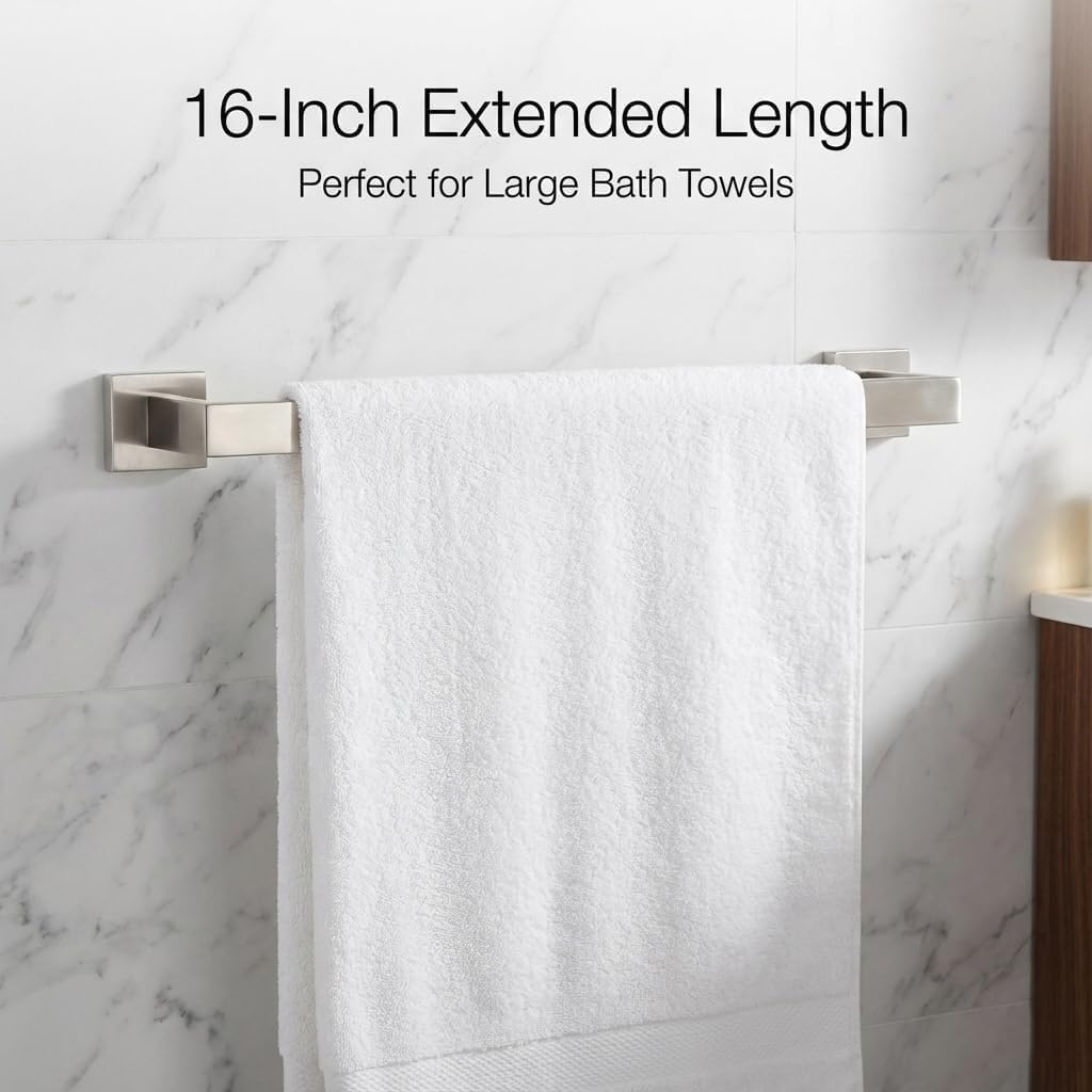 5 Piece Bathroom Hardware Set Brushed Nickel, SUS304 Stainless Steel Towel Bar Set, Modern Square Accessories with 16