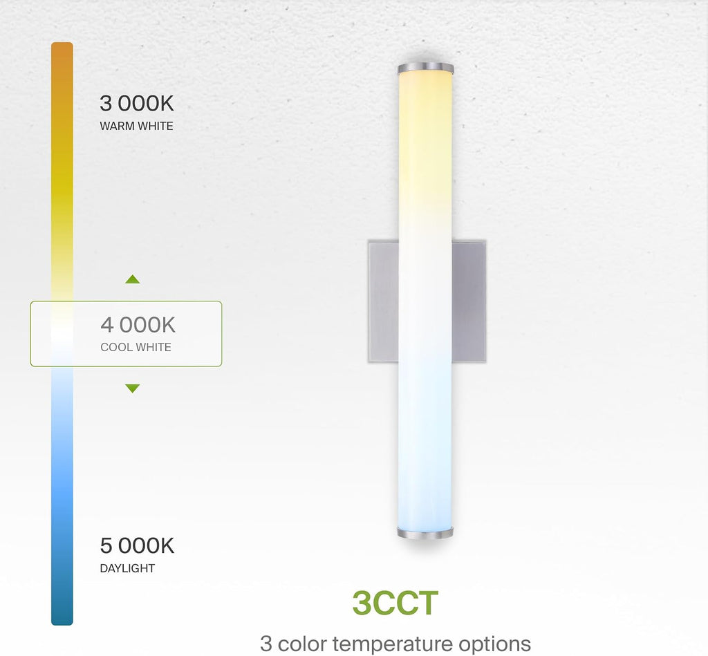 24" LED Linear Vanity Light Fixture, Modern Bathroom Sconce - 3 Color 3000K-5000K, Dimmable, 25W 1750LM, Energy Star