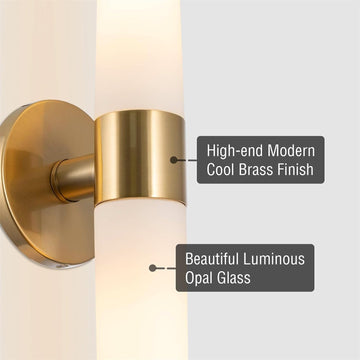 Duo 21" Modern Gold Wall Sconce with Frosted Glass Cylinder Shades, Linear 2-Light Gold Wall Light, Cool Brass Finish
