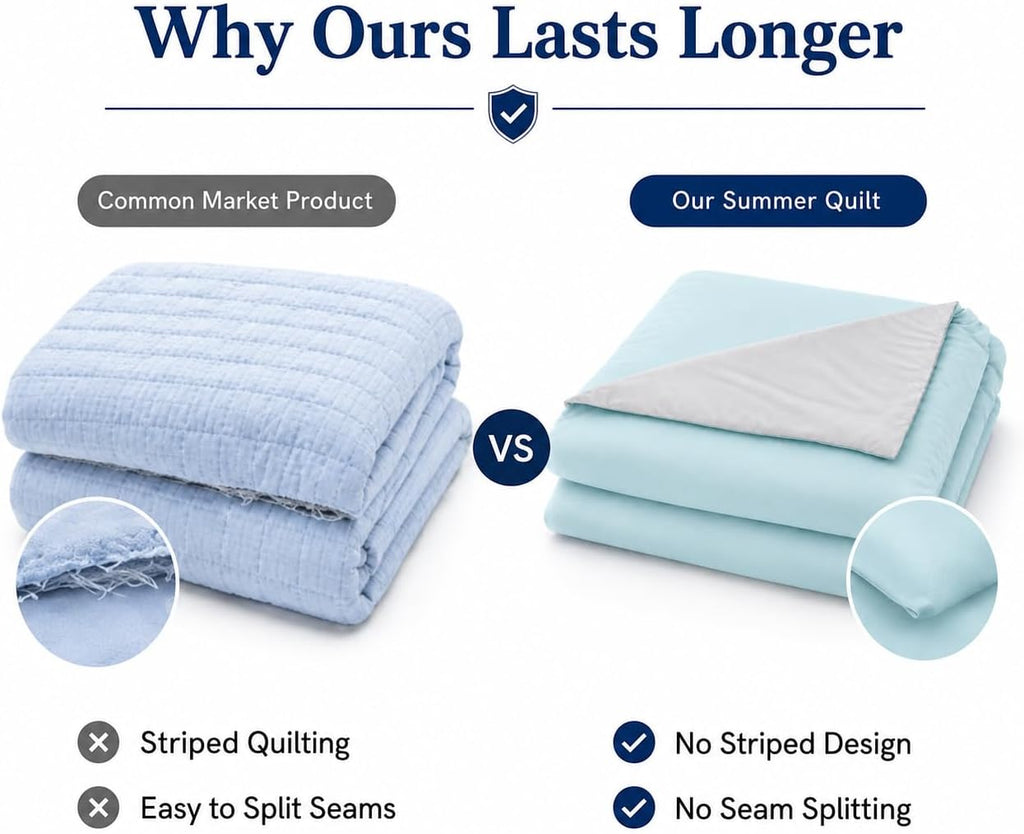 Double-Sided Cooling Comforter Queen, Ice Silk Summer Blanket, Smooth No-Stripes, No-Seam, Edge-Free Design