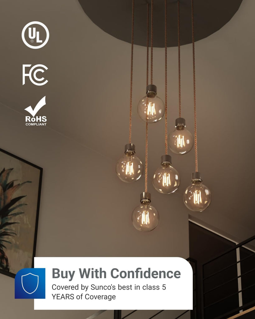 10 Pack G25 LED Light Bulbs, Filament Edison Globe, Vanity Lighting Bulb for Bathroom Bedroom, 500 LM, 5W (60W