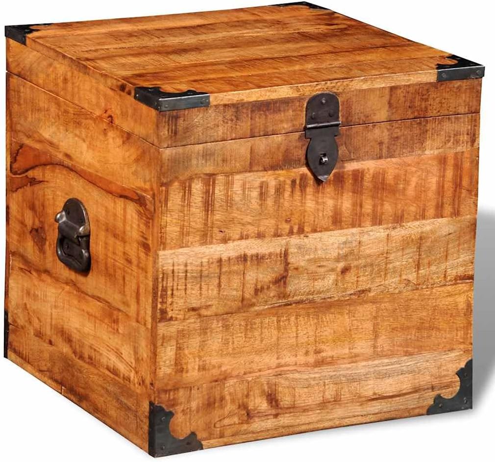Handmade Cubic Storage Chest, Rustic Mango Wood Organizer Box, Decorative Wooden Trunk , and Entryway, 18-Inch Square