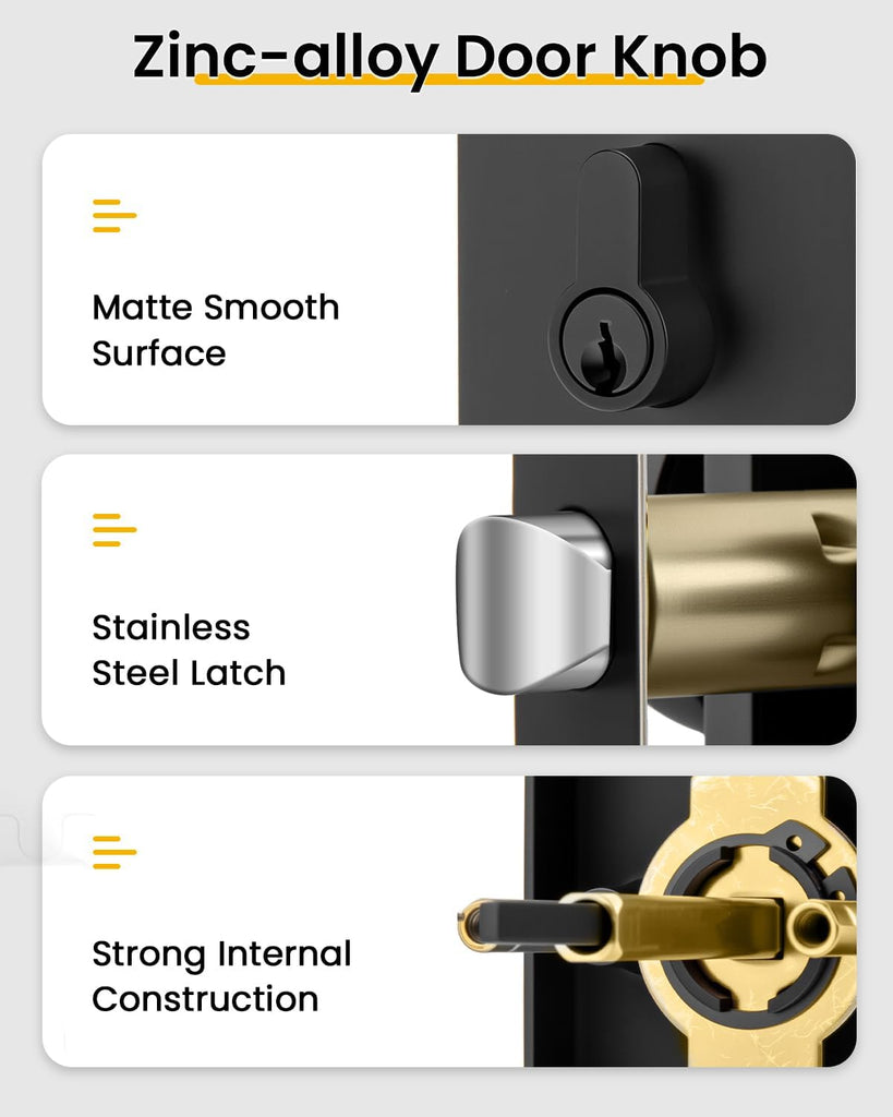 Black Exterior Door Knob with Deadbolt, Zinc-Alloy Front Door Knob and Deadbolt Set