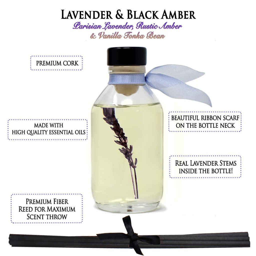 Reed Diffuser Set - Lavender & Black Amber Scented Diffuser with Sticks