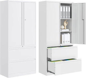 2-Drawer Metal File Cabinet, Lateral Vertical Filing Cabinets , Locking File Cabinet with Storage Shelves