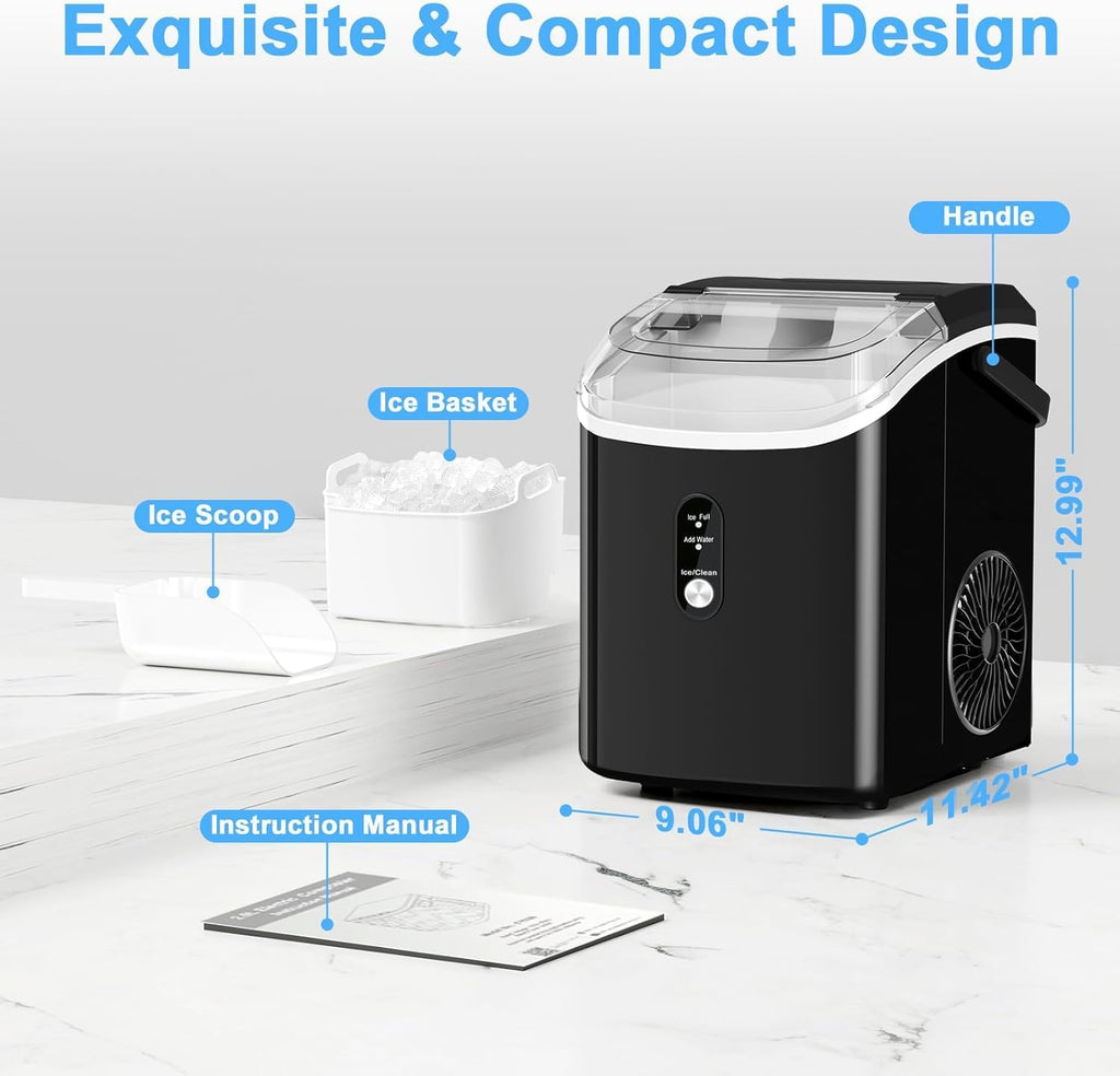 Nugget Ice Maker Countertop with Handle, Chewable Pellet Ice Maker with Self-Cleaning, 35.5Lbs/24Hrs, Ready in 6