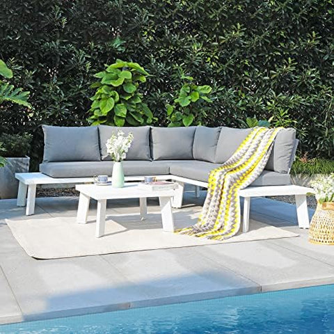 4-Piece Aluminum Outdoor Patio Furniture Set | White All-Weather Resistant for Patio, Garden & Porch