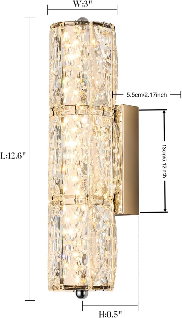 Crystal Wall Sconces 3"x12.6" Modern LED Chrome Wall Light | Elegant Vanity Wall Lighting, For Living Room Bedroom