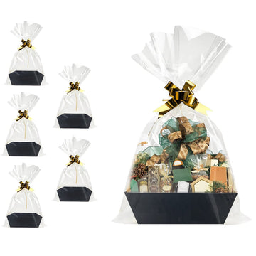 Baskets For Gifts Empty, 5 Pk Black Empty Gift Baskets To Fill, Sturdy Cardboard Tray With Handles, Large Gift