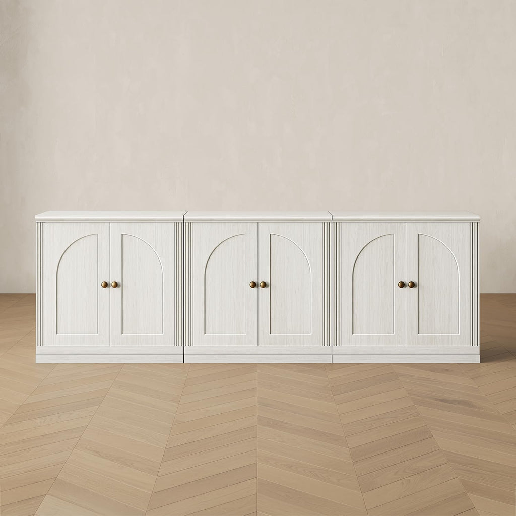 Monos 95" Storage Cabinet Set of 3 with Doors & Shelves, Modular Fluted Accent Arched Sideboard Buffet Cabinet
