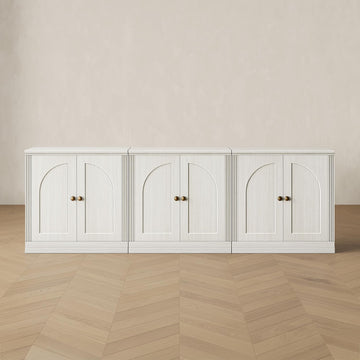 Monos 95" Storage Cabinet Set of 3 with Doors & Shelves, Modular Fluted Accent Arched Sideboard Buffet Cabinet