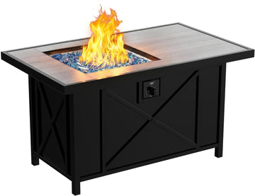 42 inch 50,000 BTU Rectangular Propane Gas Fire Pit Table with Fire Glass and Table Lid, Fire Pits Outdoor