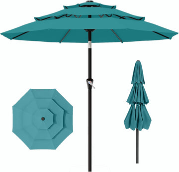 9ft 3-Tier Patio Umbrellas, Outdoor Umbrella with 8 Sturdy Ribs UV Protection Windproof