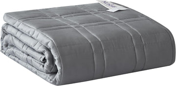 Cooling Weighted Blanket - 15 lb Twin Grey Bamboo Viscose | 48 x 72 in, Adults 120-170 lb, 7 Layer Design, 10 x 10 in