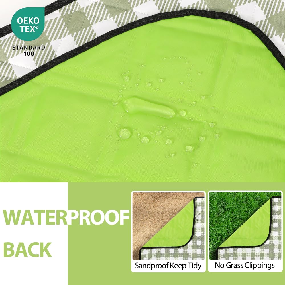 Extra Large Picnic Outdoor Blanket, 80''x80'' Waterproof Foldable Blankets Gingham Picnic Mat for Beach, Camping