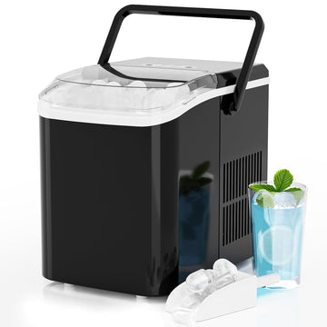 Ice Makers Countertop, Portable Ice Machine with Handle, 6 Mins 9 Bullet Ice Cubes with Basket and Scoop, 26lbs