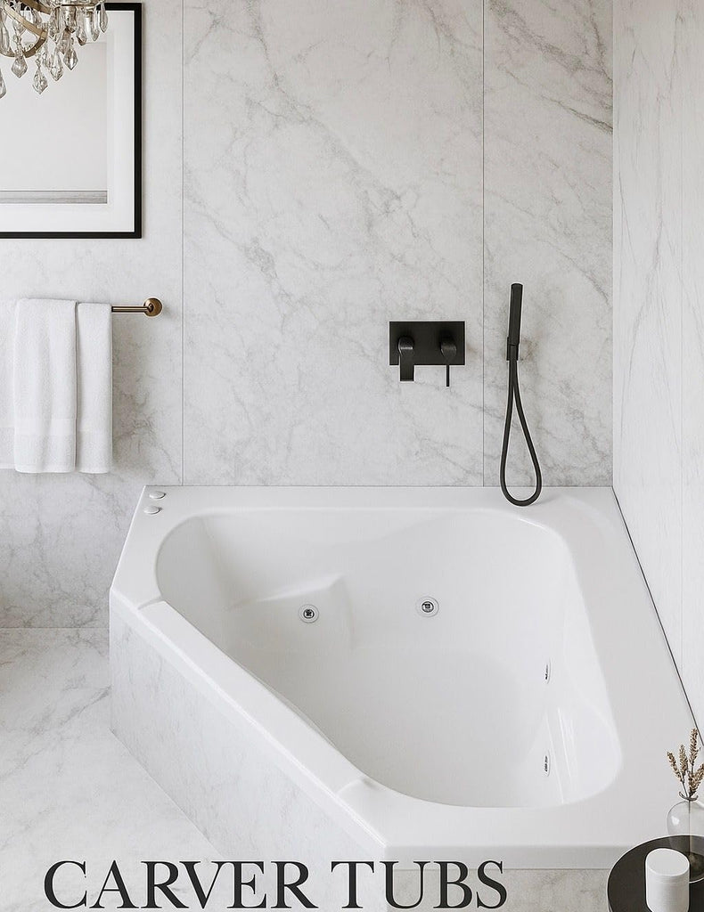 Tubs - CT6060 - Acrylic Fiberglass Soaking Classic Corner Bathtub - White Triangle Two Person Acrylic bath tubs for