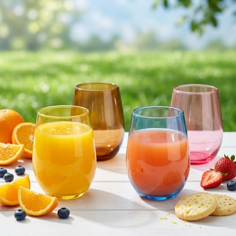 Set of 8 Shatter-Resistant Acrylic Stemless Wine Glasses - 14 oz for Poolside, Parties, Patio & Outdoor Indoor Use