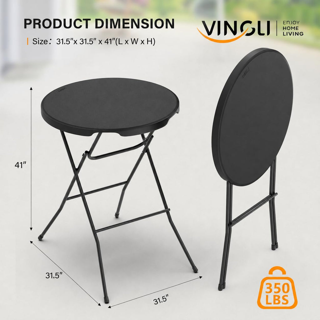 32" Cocktail Table, Folding Round Table Bar Height, High Top Table