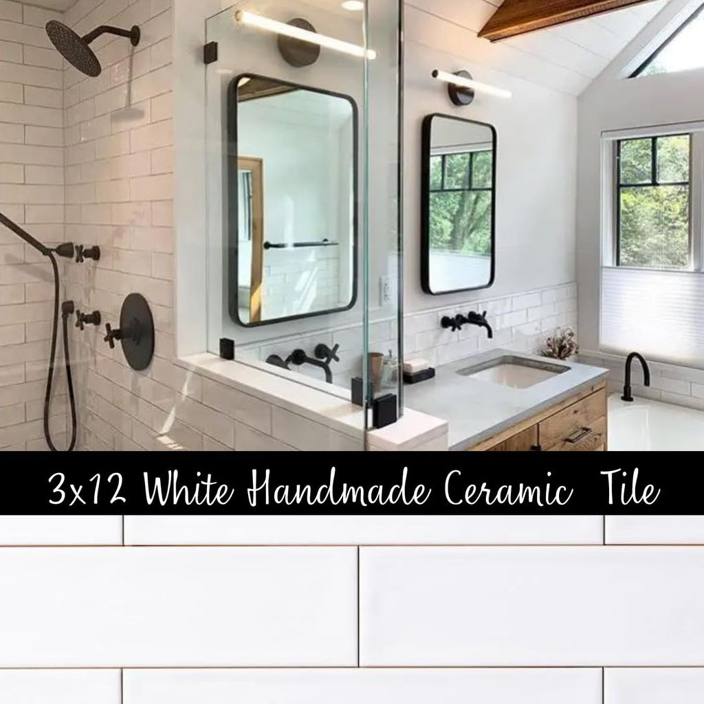 Larissa Handmade Ceramic Subway 3x12 Inch Wall Tile Backsplash Gloss Finish, Bathroom Shower, Accent Decor, Fireplace - Set of 50