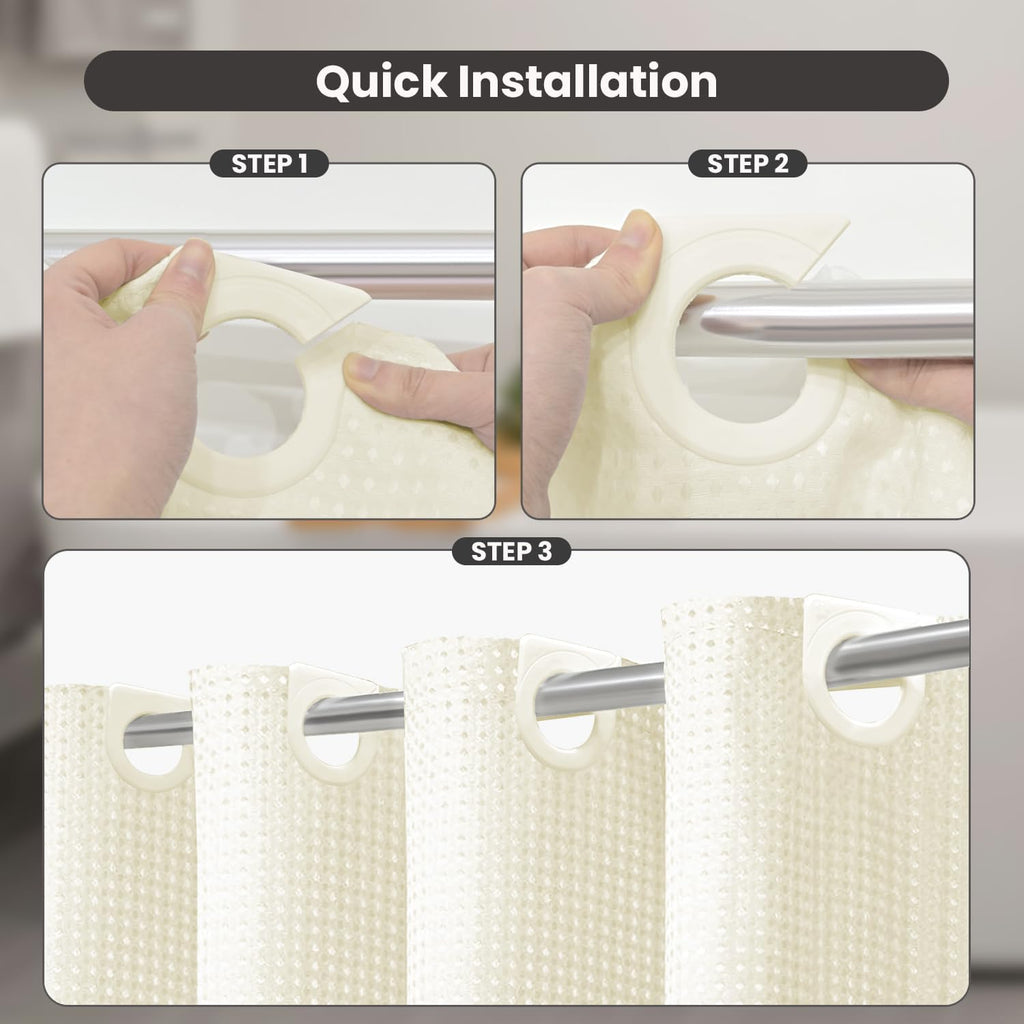 No Hook Shower Curtain with Removable Snap-in Liner, Waffle Weave 230 GSM Polyester, Weighted Hem, Water Repellent
