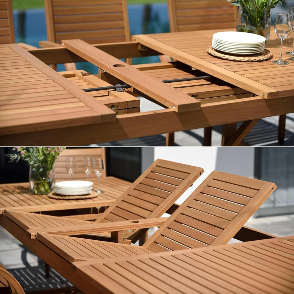 Berlin 9-Piece Teak Finish Rectangular Extendable Patio Dining Set