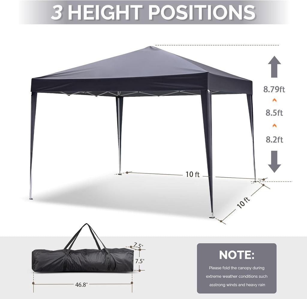 10x10 Pop Up Canopy Tent, Outdoor Portable Foldable Canopy Parties, EZ Up Gazebo with Carry Bag (Grey)