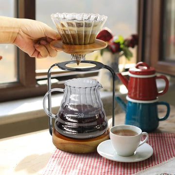 Pour Over Coffee Station Dripper Stand Coffee Filter Wooden Filter Holder Glass Server with Paper Coffee Filters