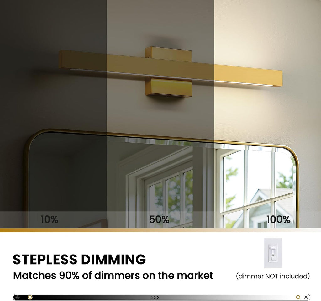 24 Inch Modern Vanity Light Gold Bathroom Light Fixture Over Mirror with Up & Down Lighting 20W Vanity Lighting
