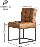 Faux Leather Dining Chairs Set of 2, Mid-Century Modern Armless Dining Room Chairs with Checkered Upholstery and Metal Legs, Coffee