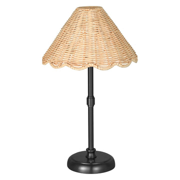 Cordless Boho Rattan Table Lamp Black, 5200-mAh Rechargeable Battery, 3-Level Brightness Dimmable, Build