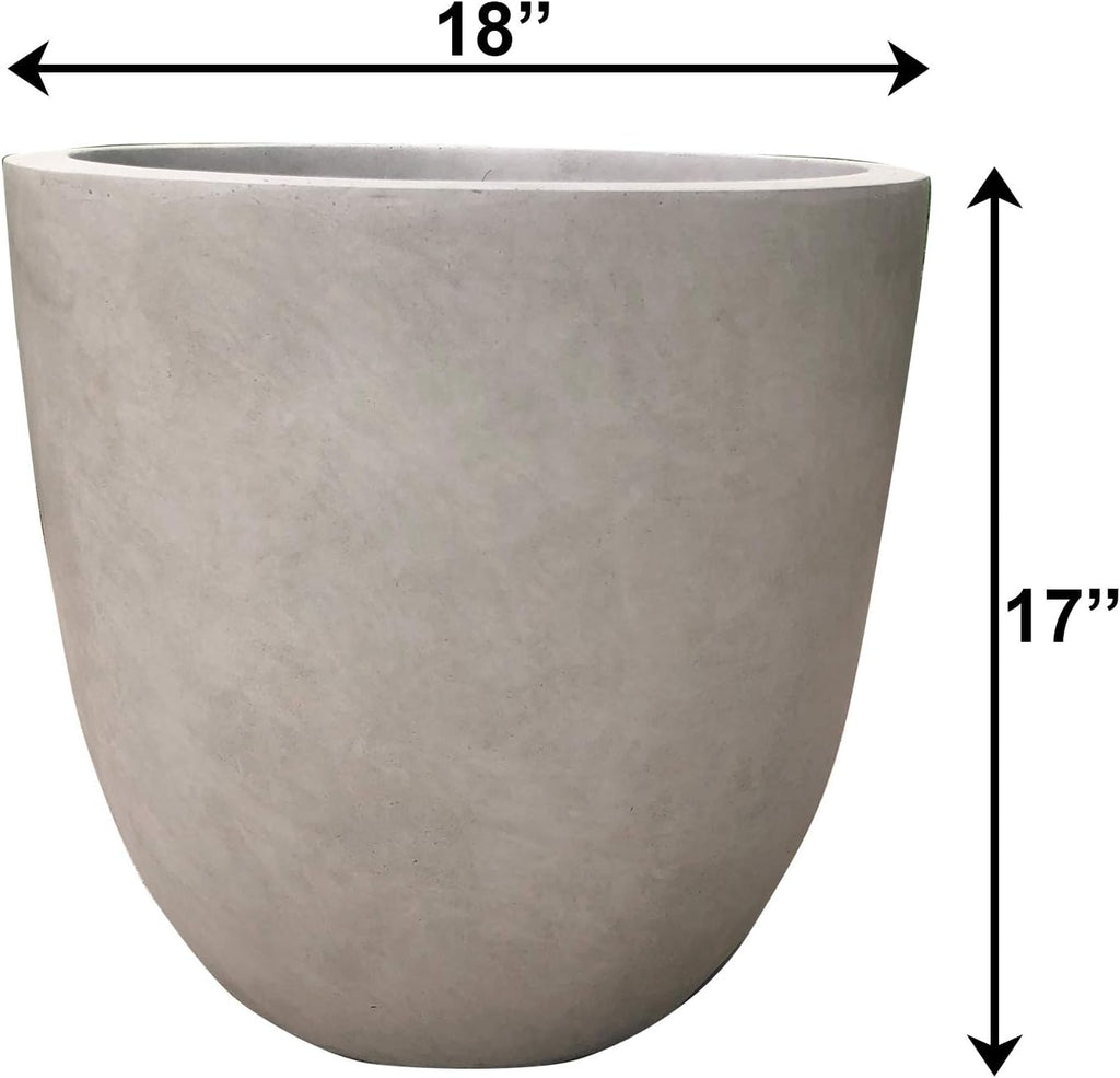 Large Round Bowl Weathered Concrete Planter 18" Dia, Outdoor | Rubber Plug for Indoor, Drainage for Garden