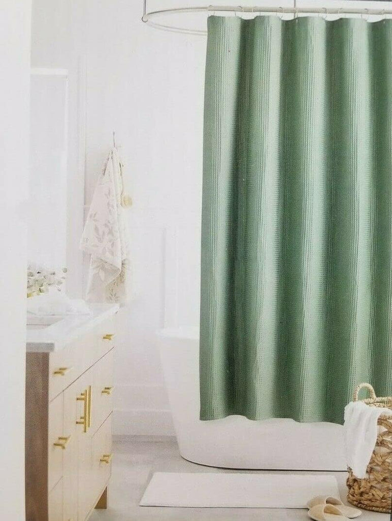 Waffle Weave Fabric Shower Curtain 72" x 72"- Green