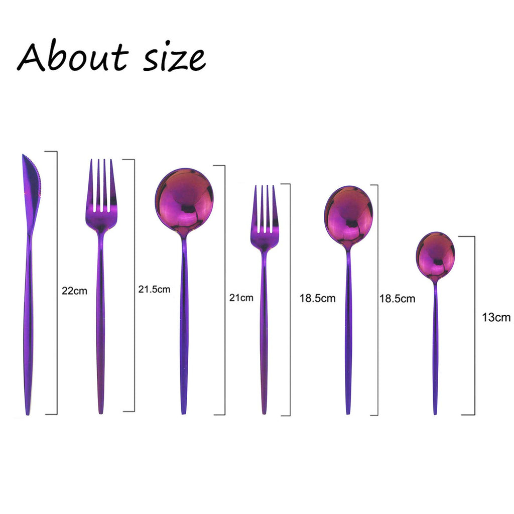 Silverware Set, Mirror Polished Purple Flatware Cutlery Set Service for 4, Shiny Finish 24 Pieces Stainless Steel