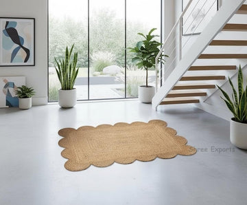Natural Hand Woven Farmhouse Jute Area Scalloped Rug (Natural, 2x3 Feet)