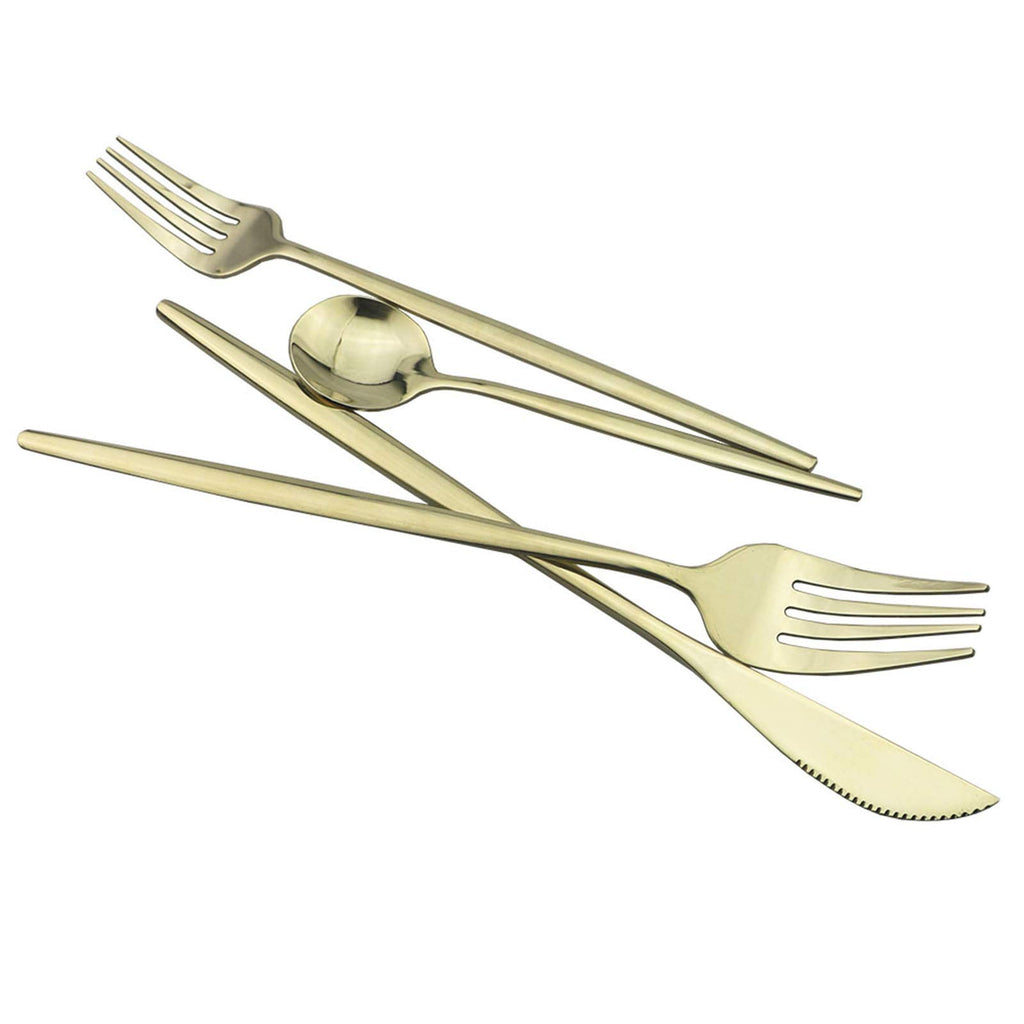 24-Piece Flatware Set - Titanium Stainless Steel, Silverware Set for 6, Shiny Champagne Gold