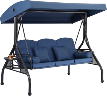3 Seat Outdoor Porch Swing with Adjustable Canopy,2 in 1 Patio Swing Bed with Stand 800lbs for Adults,Outdoor Swing