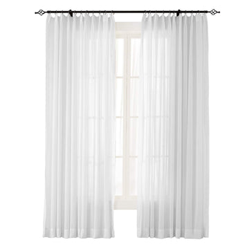 Indoor Outdoor Solid Sheer Curtain Pinch Pleated White 120" W X 84" L Wide Opulent Voile Drapes (1 Panel)