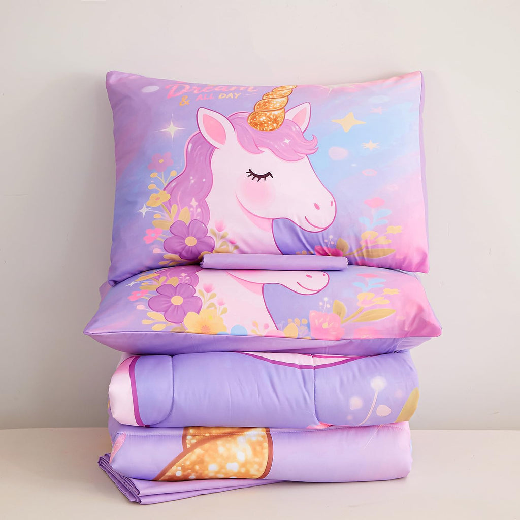 Comforter Set for Girls 5 Piece Unicorn Bedding Set for Girls Super Soft Microfiber Bed Set Bed in a Bag
