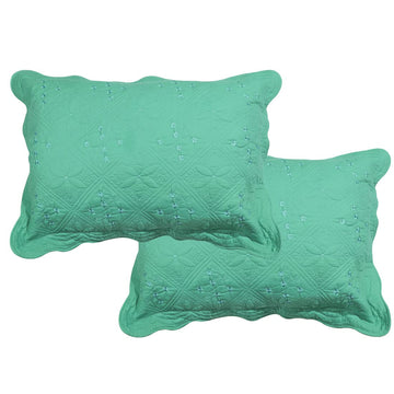 Solid Color 100% Cotton Quilted Pillow Shams Set of 2 Floral Embroidery Bed Pillow Shams Soft Pillow Covers Queen