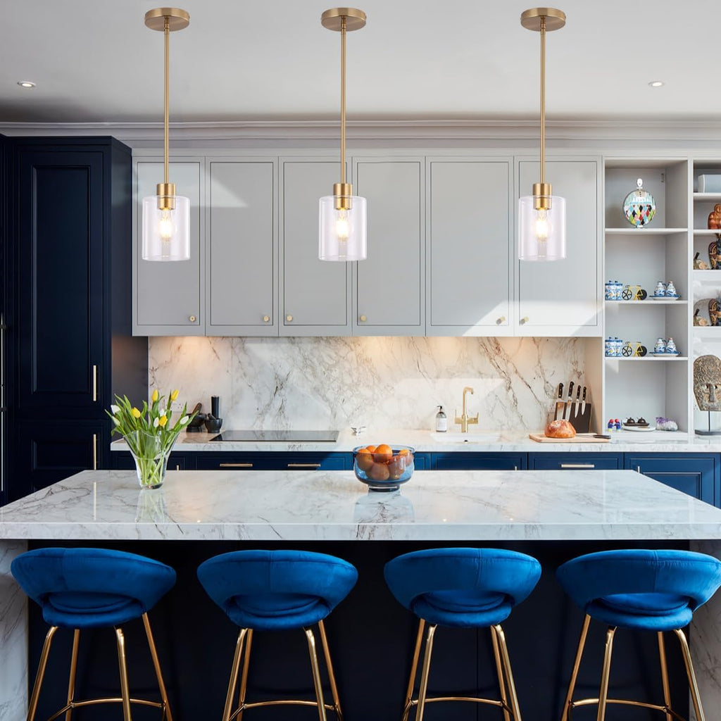 Brass Pendant Lights Kitchen Island,Modern Farmhouse Clear Glass Pendant Light,Gold Light Fixture Kitchen Pendant