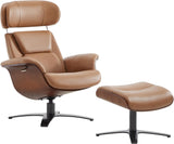 Modern Reclining Swivel Lounge Chair and Ottoman — Saddle Genuine Leather